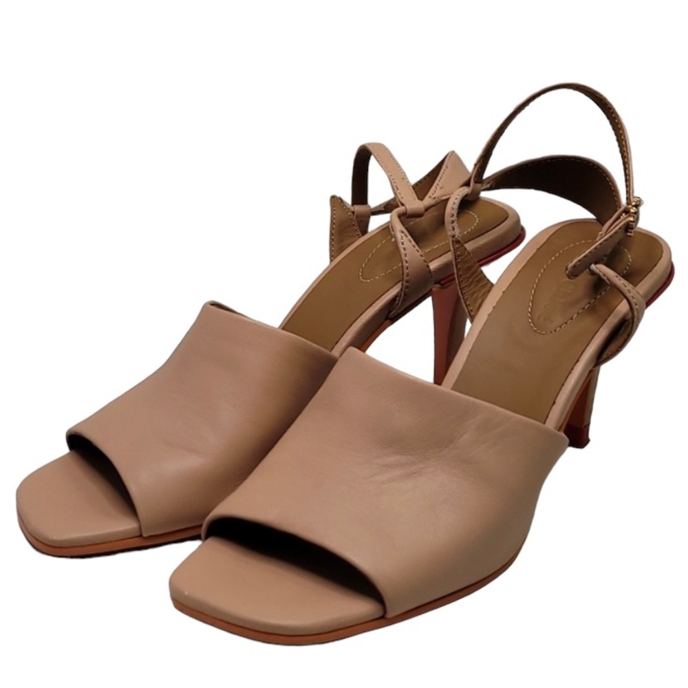 See by Cloe Beige Leather Square Front Open Toe and Back Heels Pumps 37.5 US 7